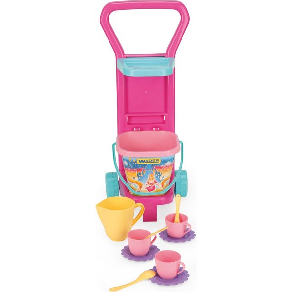 Różowy wózek piknikowy z naczyniami Wader