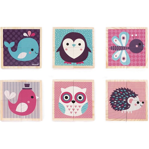 Klocki drewniane Puzzle 6w1 Janod - zwierzątka