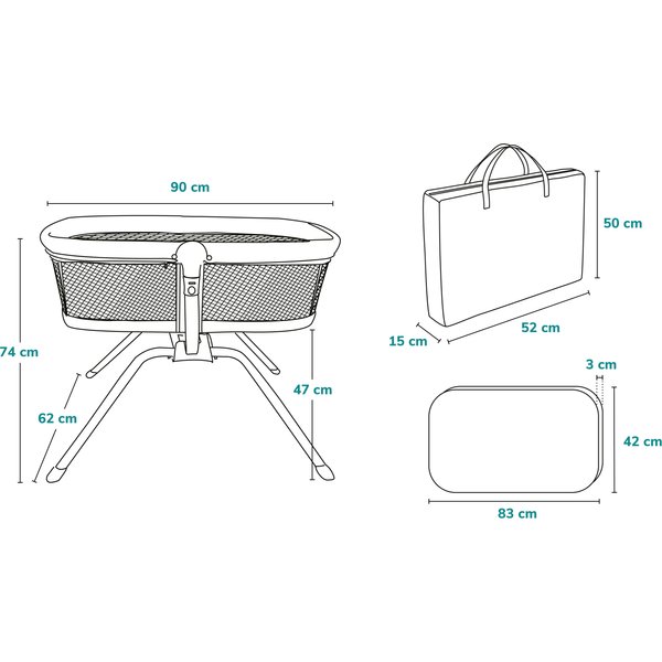 Łóżeczko turystyczne, kołyska 3w1 Malin Lionelo - grey concrete