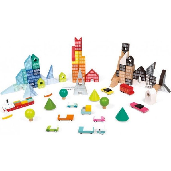 Klocki drewniane z matą do zabawy Kubix Janod - 70 el.