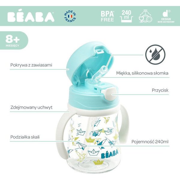 Butelka-bidon tritanowa ze słomką 240 ml Beaba - light blue
