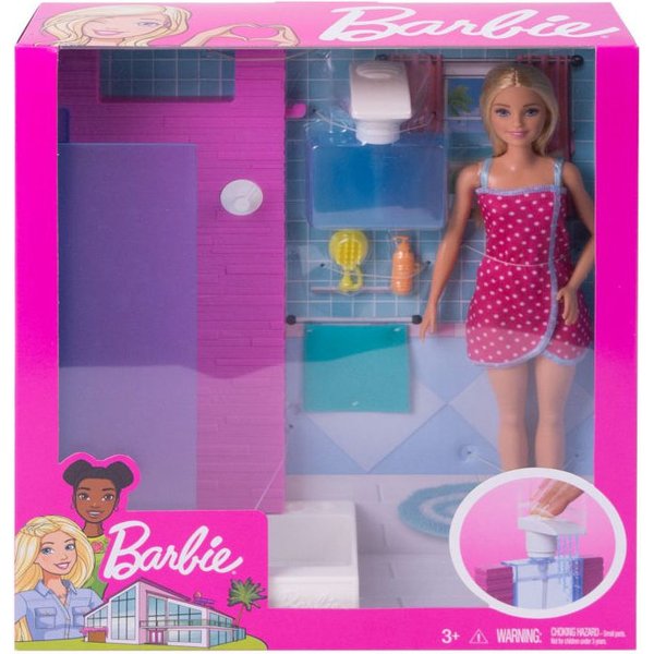 Barbie Mebelki + Lalka Mattel - prysznic