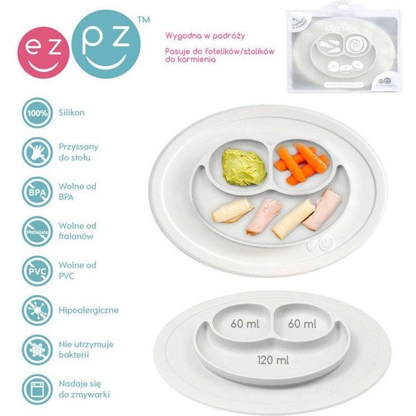 Silikonowy talerzyk z podkładką mały 2w1 Mini Mat EZPZ - biały