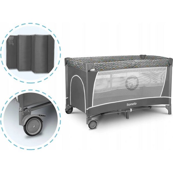 Łóżeczko turystyczne dwupoziomowe Flower Lionelo - grey scandi