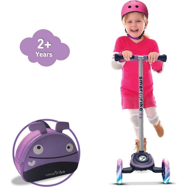 Hulajnoga Scooter T3 świecące koła + torba LED Smart Trike - fioletowy