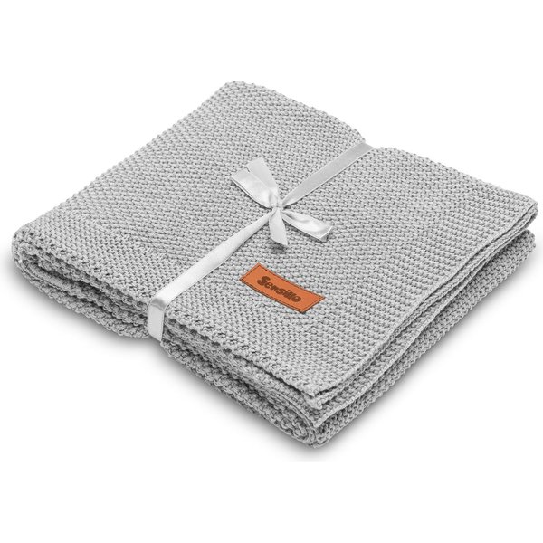 Koc dziergany bawełna 100x80cm Sensillo - szary