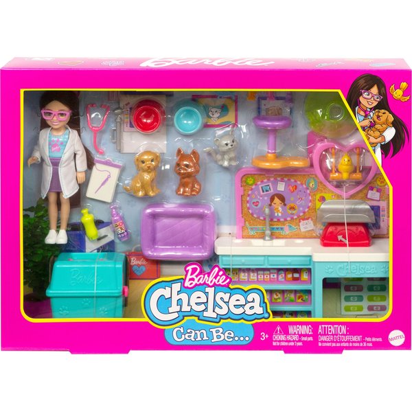Barbie Chelsea Zestaw lalka weterynarz ze zwierzątkami i akcesoriami Mattel