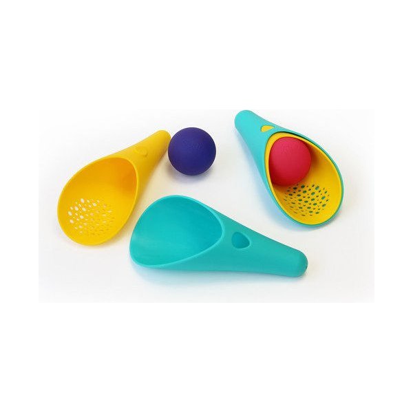 Zestaw 2 łopatek wielofunkcyjnych z piłeczką Cuppi Quut - Green, yellow, cherry