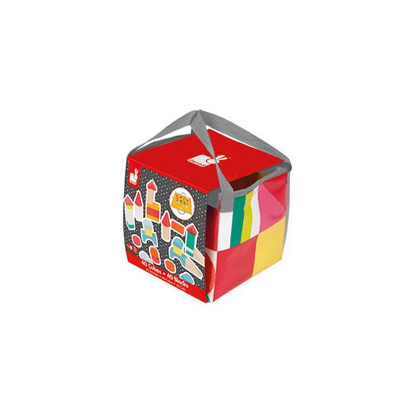 Klocki drewniane z matą do zabawy Kubix Janod - 40 el.mata