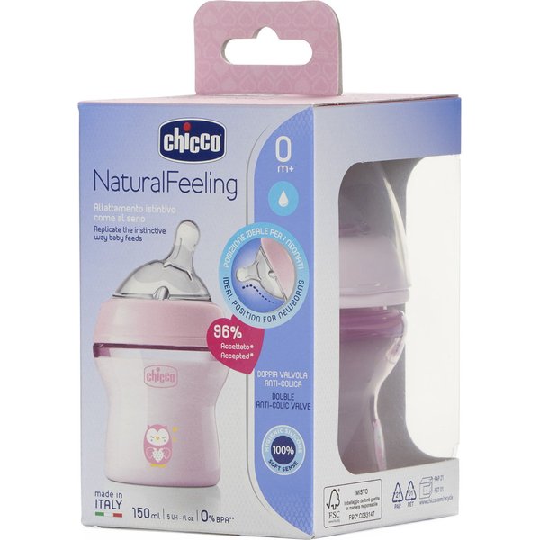 Butelka plastikowa Naturalfeeling 150ml 0+ Chicco - różowy