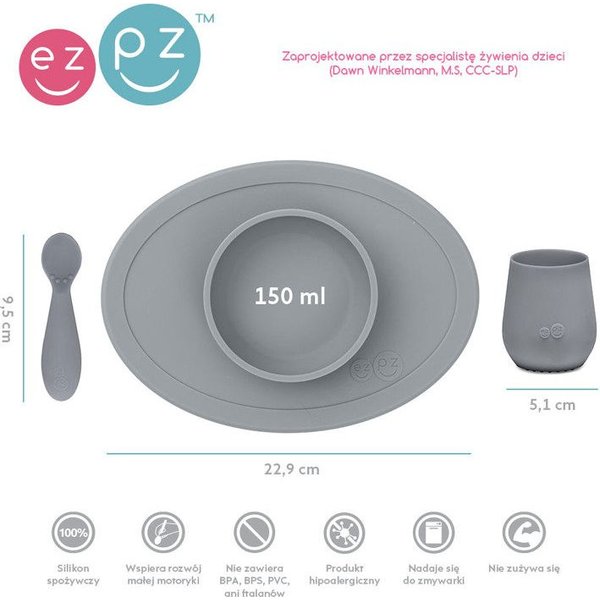 Komplet naczyń silikonowych First Foods Set EZPZ - szary