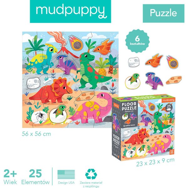 Puzzle podłogowe z elementami specjalnymi 25 el. Mudpuppy - dinozaury