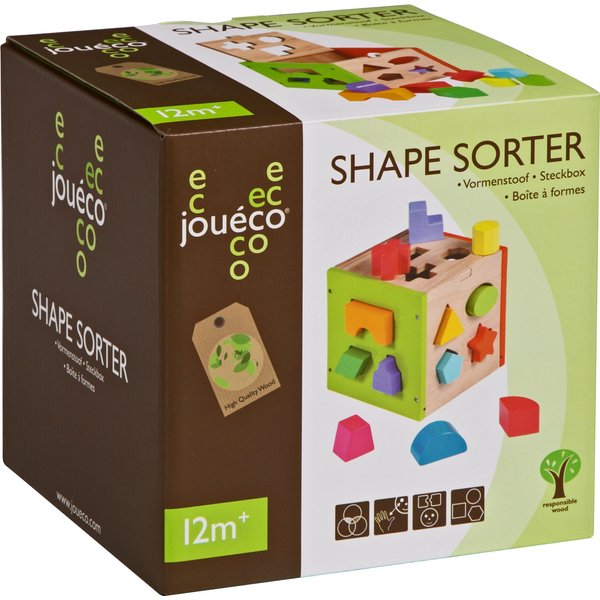 Drewniany sorter kształtów z klockami Joueco