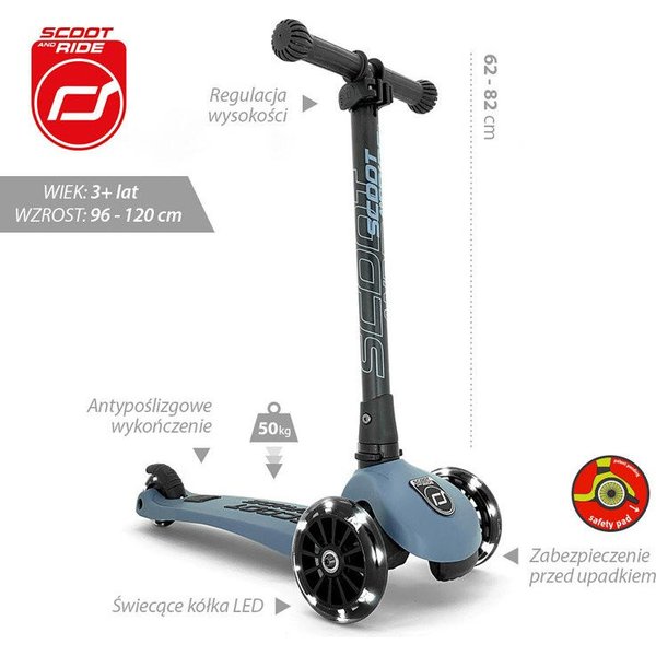 Hulajnoga trzykołowa Highwaykick 3 LED Scootandride - Steel
