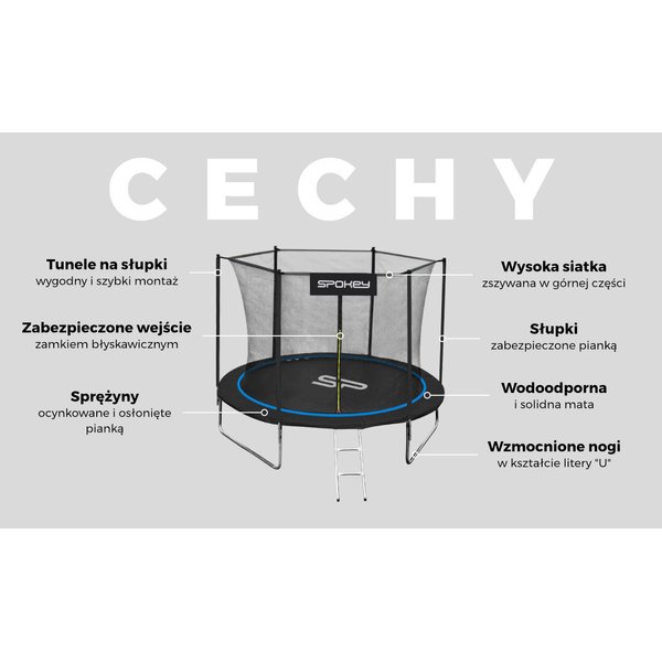 Trampolina ogrodowa Jumper 244cm Spokey - czarny/czerwony