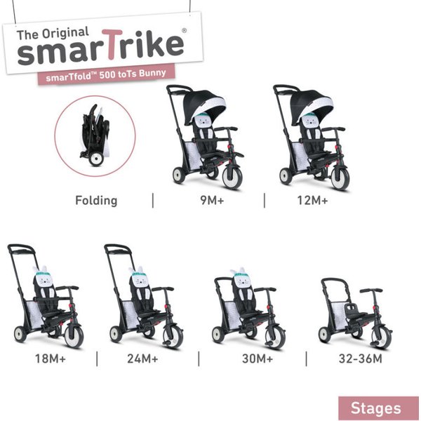 Rowerek trójkołowy składany Folding Trike 500 7w1 Smart Trike - czarny/różowy