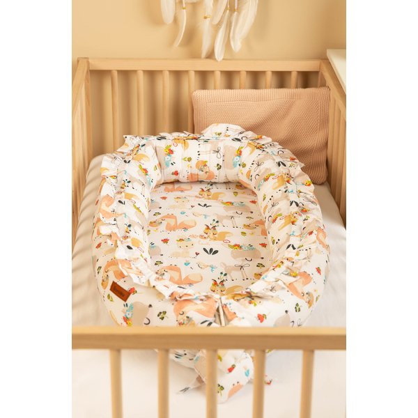 Kokon Velvet z falbanką 80x45cm Sensillo - Piknik brzoskwiniowy