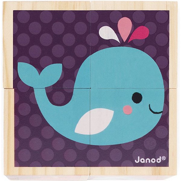 Klocki drewniane Puzzle 6w1 Janod - zwierzątka