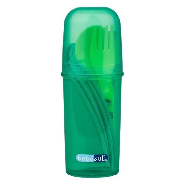 Sztućce ze śliniakiem w etui Bebedue - zielony