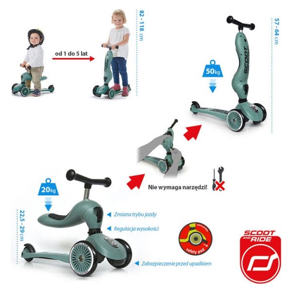Jeździk i hulajnoga Highwaykick 2w1 Scootandride - Forest
