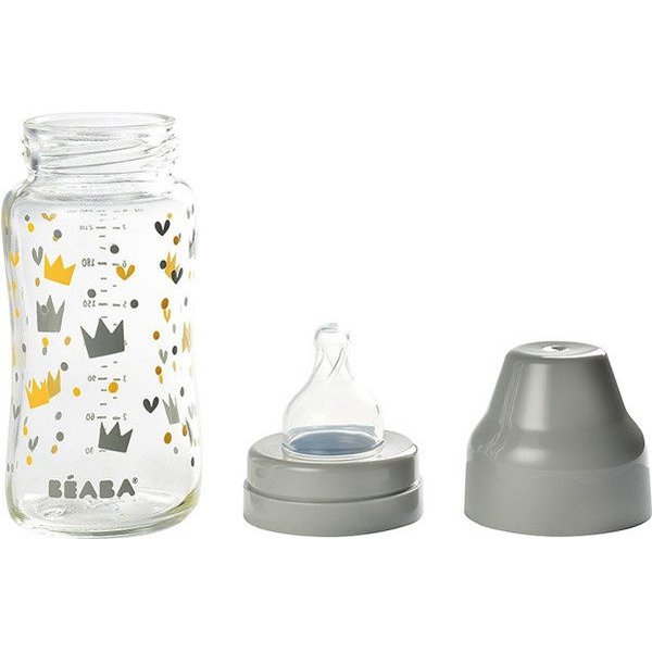 Butelka szklana szerokootworowa 240 ml Beaba - yellow/grey crown