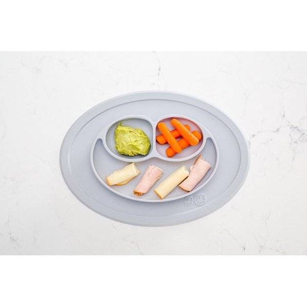 Silikonowy talerzyk z podkładką mały 2w1 Mini Mat EZPZ - pastelowa szarość