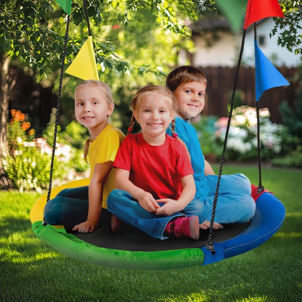 Huśtawka ogrodowa, bocianie gniazdo z flagami XXL Outtec - czarna/kolor