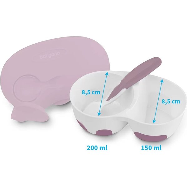 Miseczka dwukomorowa z łyżeczką BabyOno - różowa
