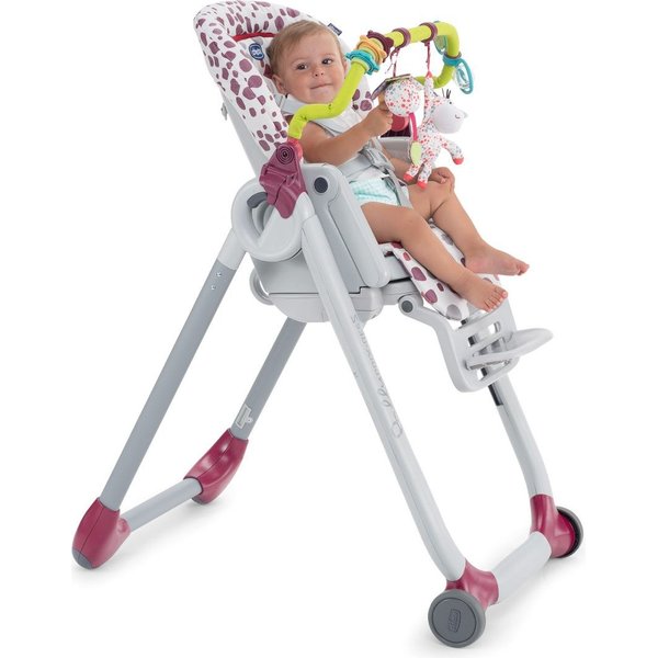Krzesełko do karmienia Polly Progres5 + pałąk i wkładka Chicco - cherry