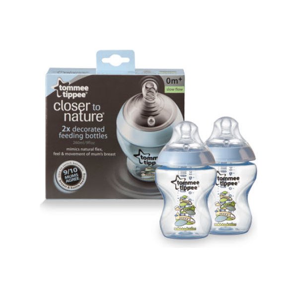 Butelka 2x260ml dekorowana 0m+ Tommee Tippee - niebieskie samoloty