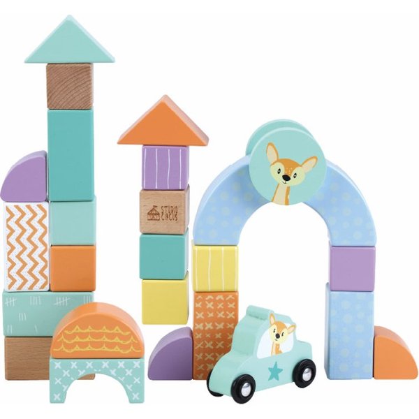 Drewniane klocki z autkami Moje Miasto 60 szt Sun Baby - miasto