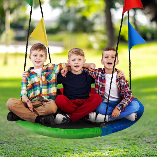 Huśtawka ogrodowa, bocianie gniazdo z flagami XXL Outtec - czarna/kolor