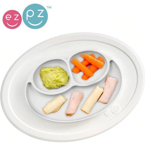 Silikonowy talerzyk z podkładką mały 2w1 Mini Mat EZPZ - biały