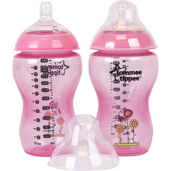 Butelka 2x340ml dekorowana 3m+ Tommee Tippee - różowa