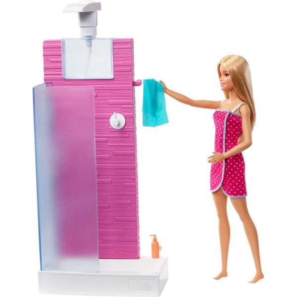 Barbie Mebelki + Lalka Mattel - prysznic
