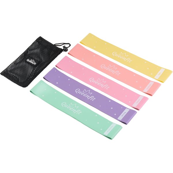 Zestaw gum oporowych do ćwiczeń 0,5-30kg 5szt Queenfit - V poziomów oporu wzór V