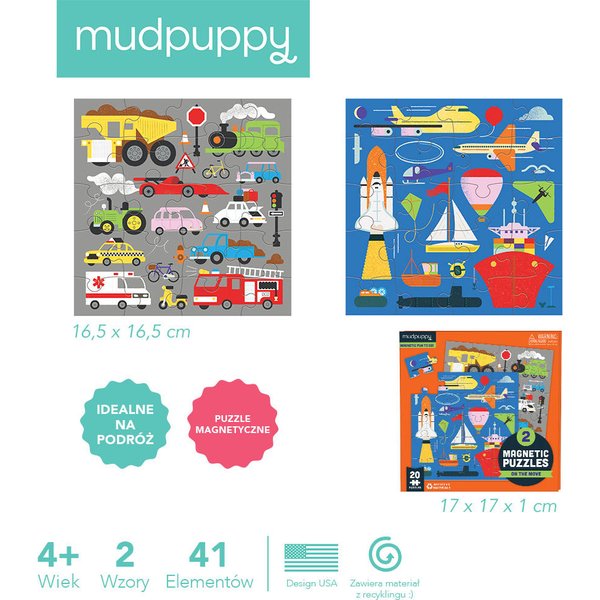 Puzzle magnetyczne 2w1 20el. 4+ Mudpuppy - środki transportu