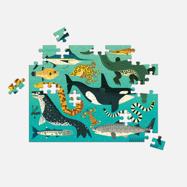 Puzzle dwustronne 100 elementów Mudpuppy - Drapieżniki lądowe i wodne