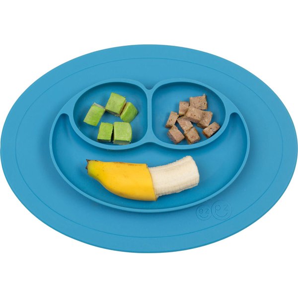 Silikonowy talerzyk z podkładką mały 2w1 Mini Mat EZPZ - niebieski