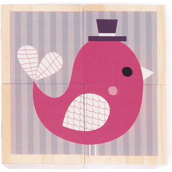 Klocki drewniane Puzzle 6w1 Janod - zwierzątka