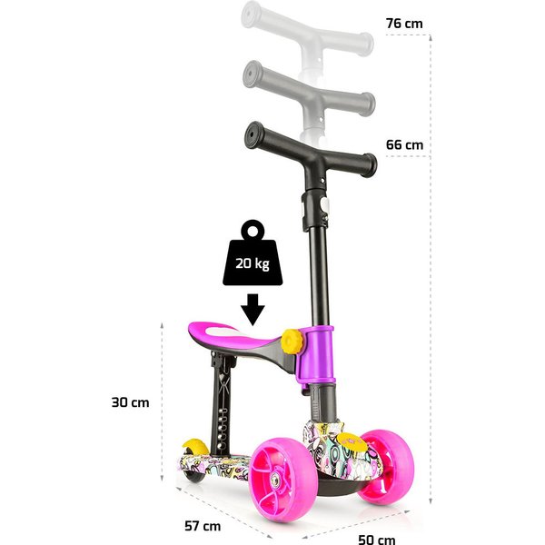 Hulajnoga trójkołowa składana, jeździk 2w1 LED Stars WYPRZEDAŻ - 3