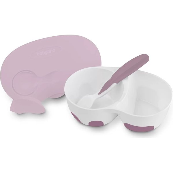 Miseczka dwukomorowa z łyżeczką BabyOno - różowa