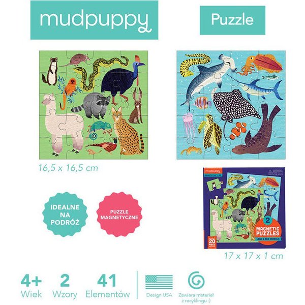 Puzzle magnetyczne Mudpuppy - Zwierzęta lądowe i wodne