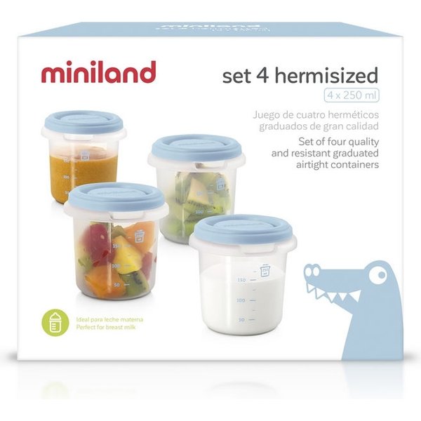 Pojemniki hermetycznie zamykane na żywność 4 szt. Miniland - niebieski
