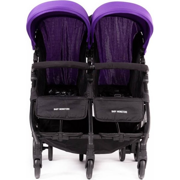 Wózek bliźniaczy Kuki Twin + Zestaw Kolorystyczny Baby Monsters - purple