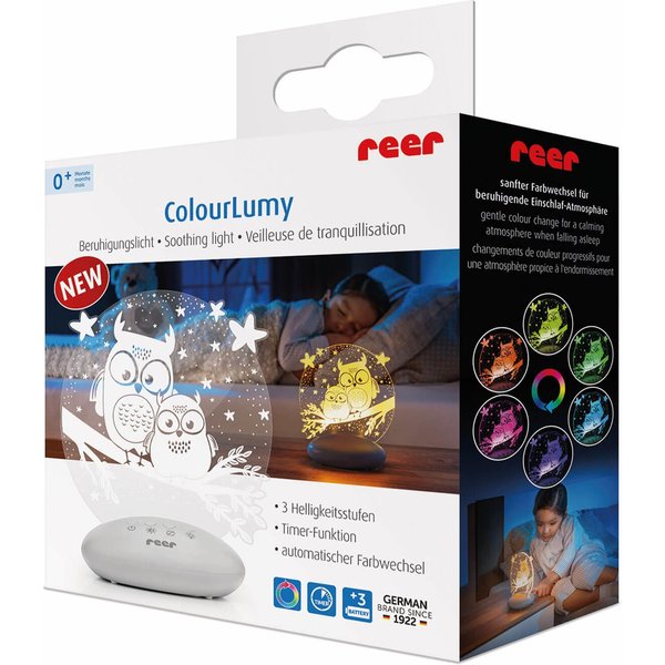 Lampka nocna LED na baterie 7 kolorów timer Reer - sowa