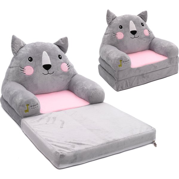 Fotel rozkładany 3 w 1 z mechanizmem grającym Kidsee - kotek szaro-różowy