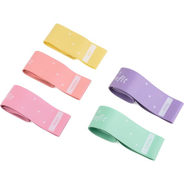 Zestaw gum oporowych do ćwiczeń 0,5-30kg 5szt Queenfit - V poziomów oporu wzór V