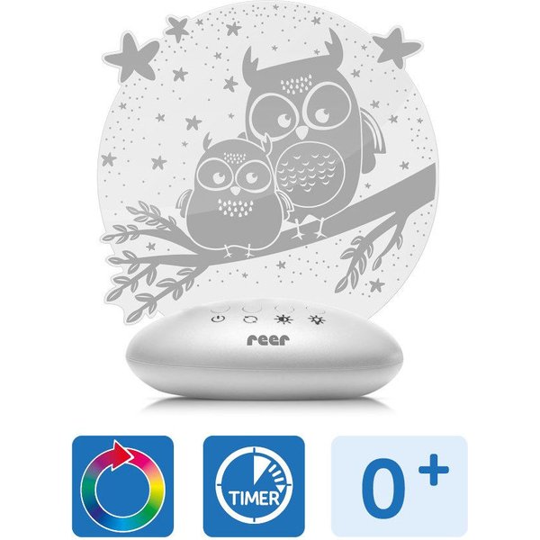 Lampka nocna LED na baterie 7 kolorów timer Reer - sowa