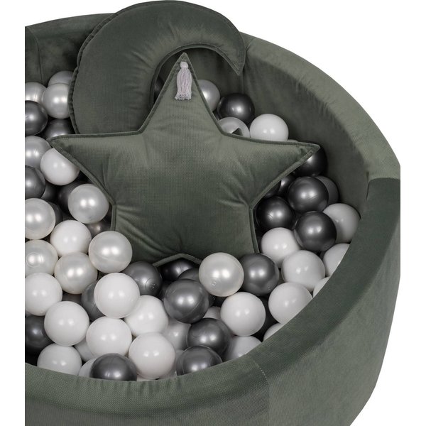 Suchy basen z kulkami Velvet Infantilo - khaki/szare kulki